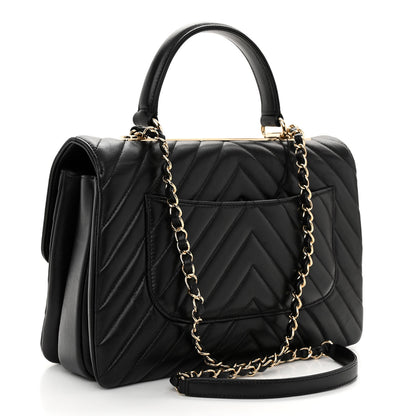 Chanel Lambskin Chevron Quilted Medium Trendy CC Dual Handle Flap Bag Black 3 of 13