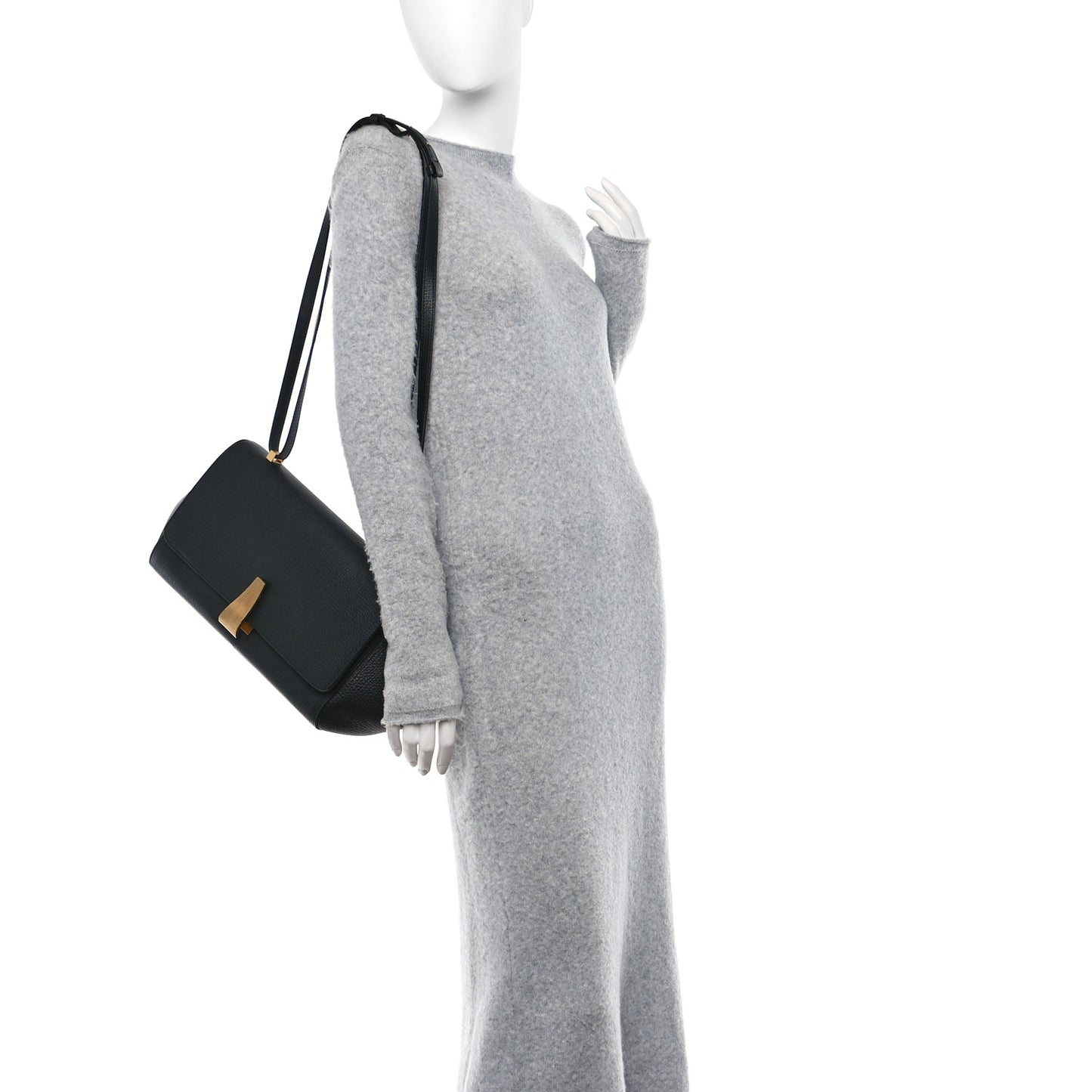 BOTTEGA VENETA Textured Calfskin Small BV Angle Shoulder Bag Black
