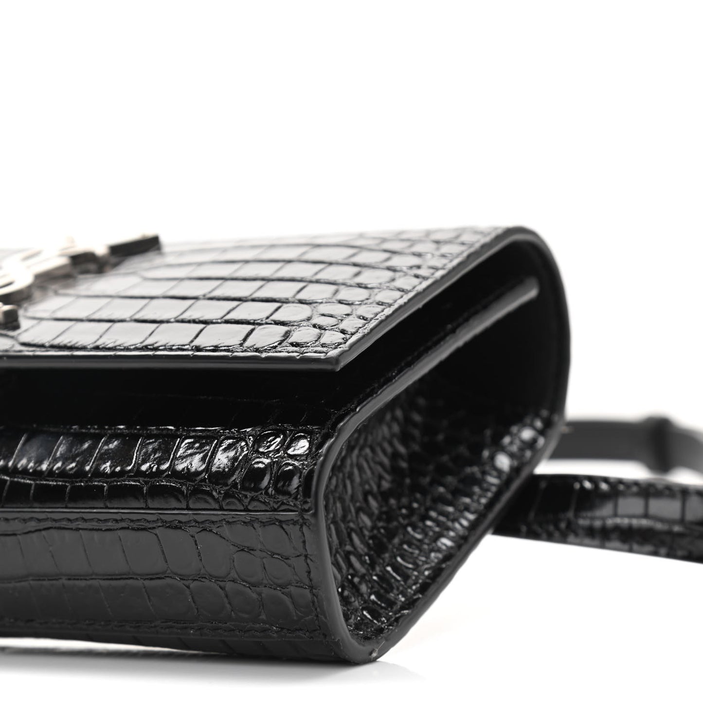 Calfskin Crocodile Embossed Monogram Kate Belt Bag Black