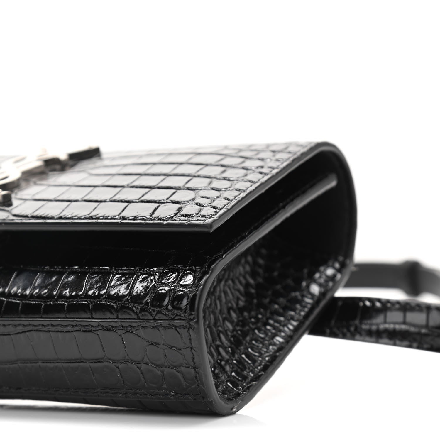Saint Laurent Calfskin Crocodile Embossed Monogram Kate Belt Bag Black 9 of 9