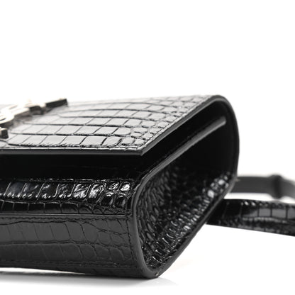 Saint Laurent Calfskin Crocodile Embossed Monogram Kate Belt Bag Black 9 of 9