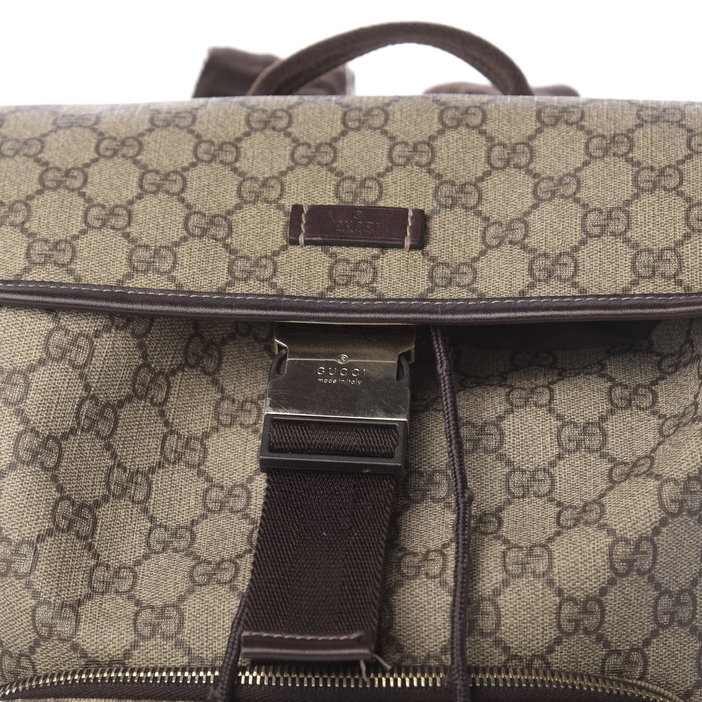 GG Supreme Monogram Medium Single Buckle Rucksack Backpack Beige Ebony Brown