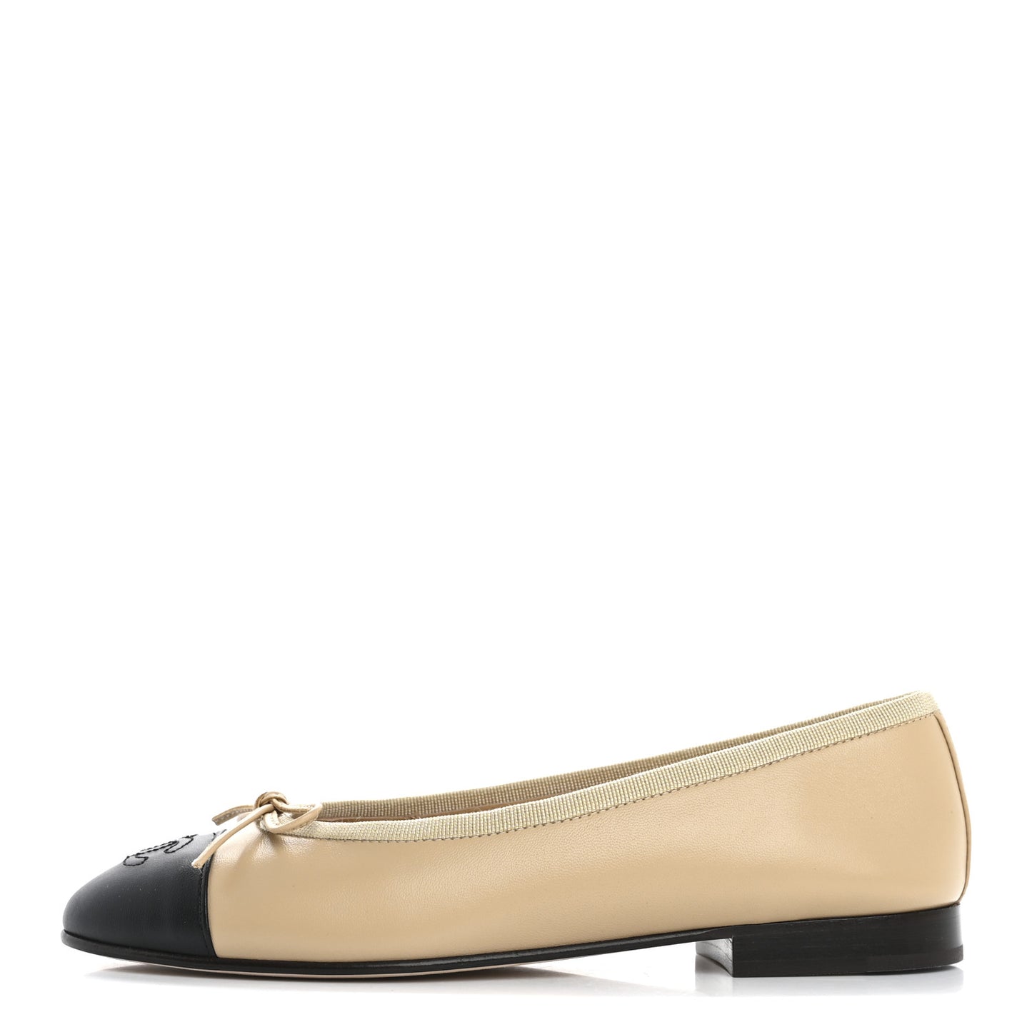 Lambskin Cap Toe CC Ballerina Flats 37 Beige Black