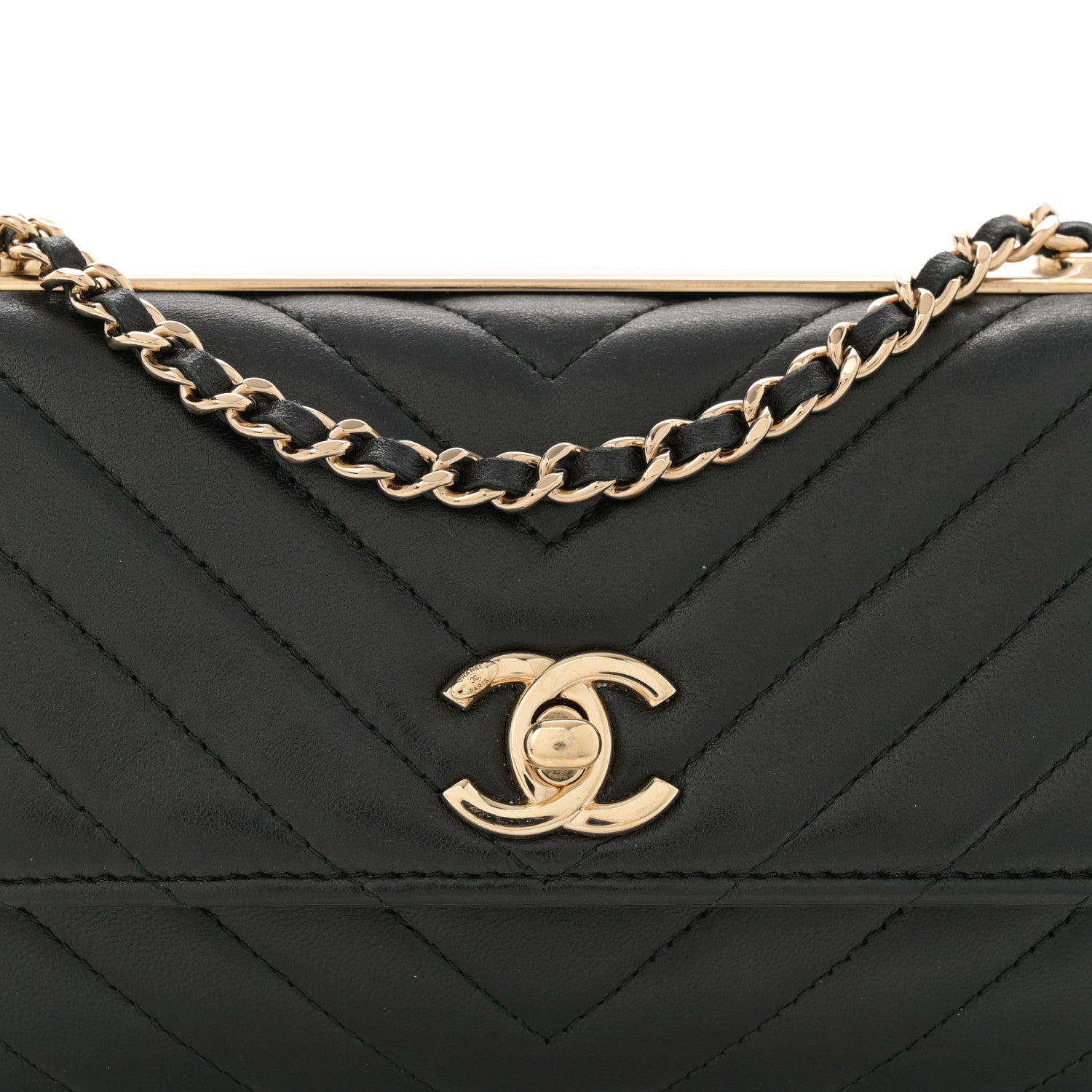 Chanel Lambskin Chevron Quilted Trendy CC Wallet On Chain WOC Black 8 of 14