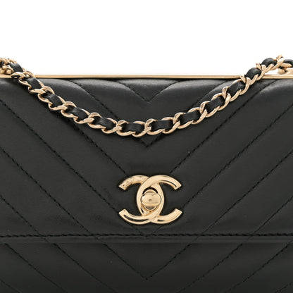 Chanel Lambskin Chevron Quilted Trendy CC Wallet On Chain WOC Black 8 of 14