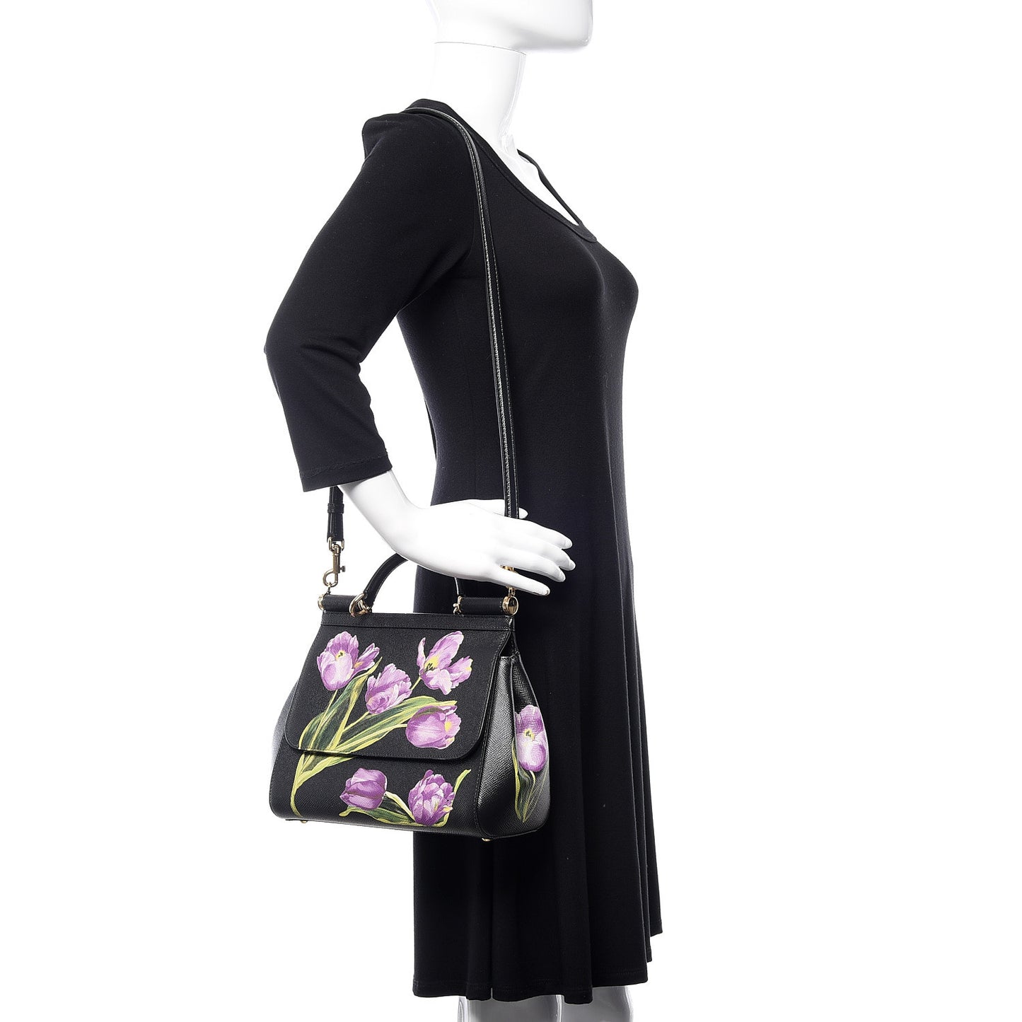 Dauphine Tulip Print Medium Miss Sicily Satchel Black