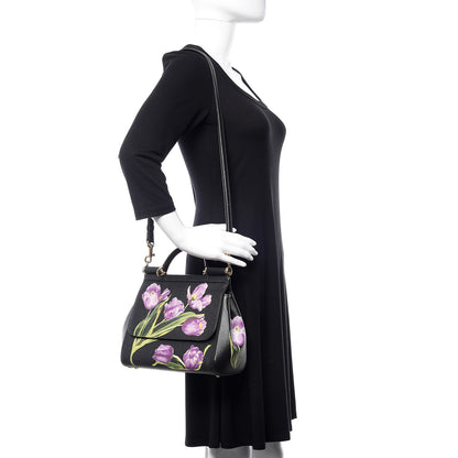 Dolce & Gabbana Dauphine Tulip Print Medium Miss Sicily Satchel Black 2 of 9