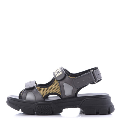 Gucci X SEGA Nappa Mesh Mens Aguru Sandals 9 Loess Black 1 of 10