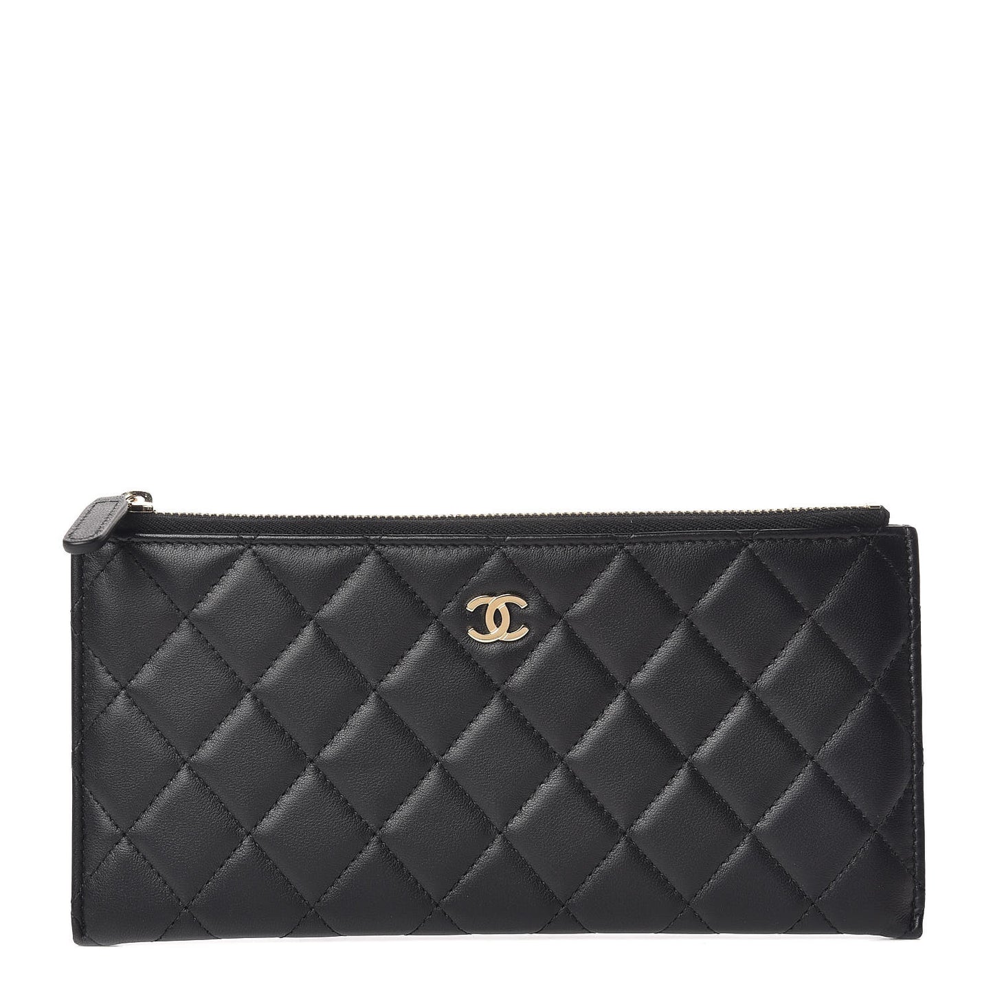 Lambskin Quilted Zip Pouch Black