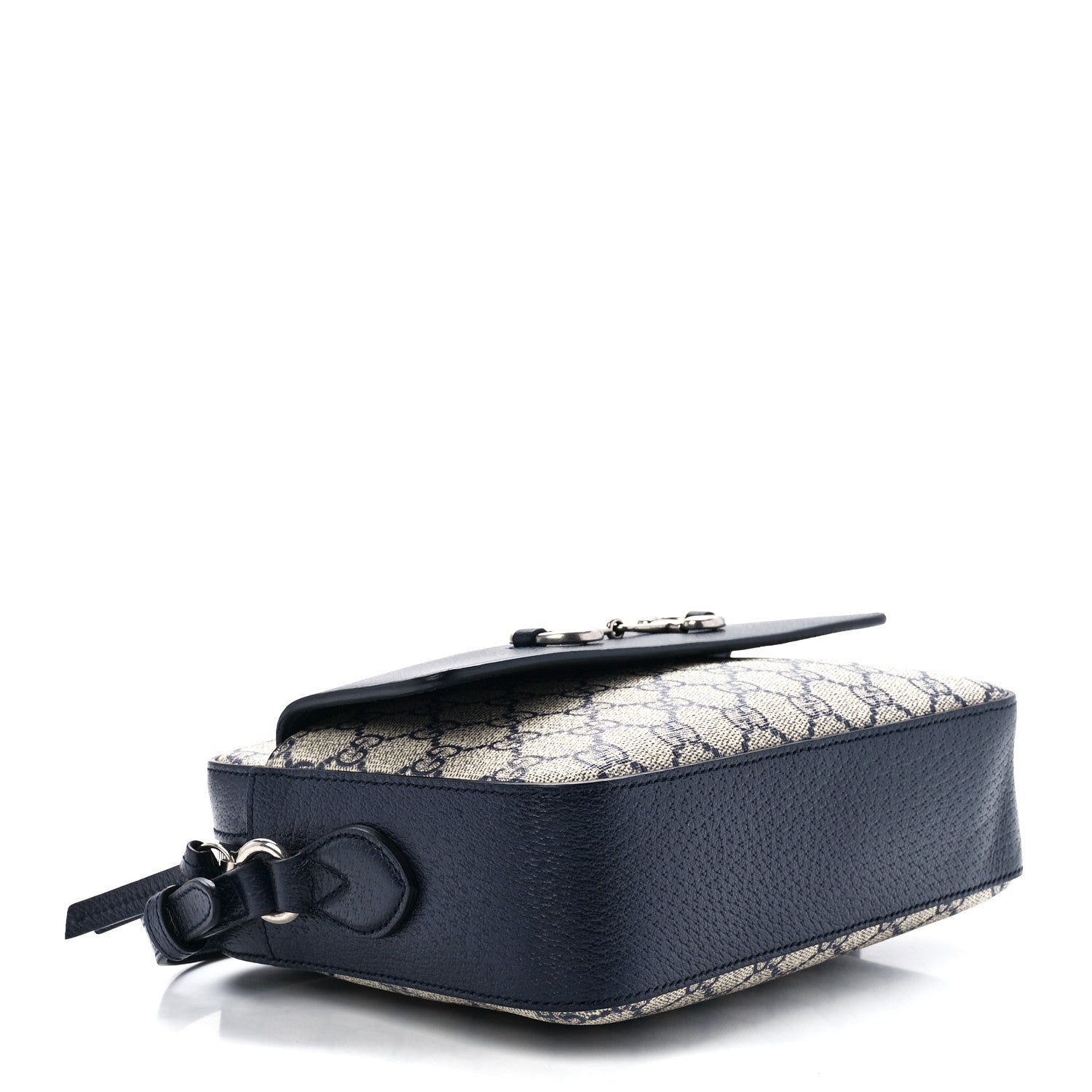 Gucci GG Supreme Monogram Textured Dollar Calfskin Small Horsebit 1955 Shoulder Bag Beige Blue 4 of 11
