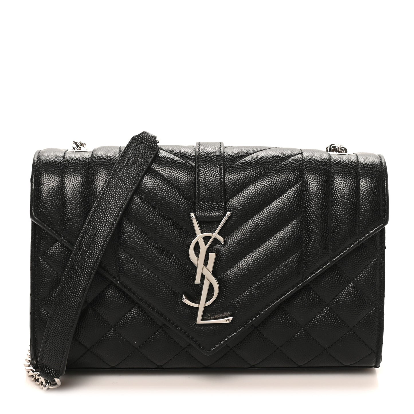 Grain De Poudre Textured Mixed Matelasse Triquilt Small Monogram Satchel Black