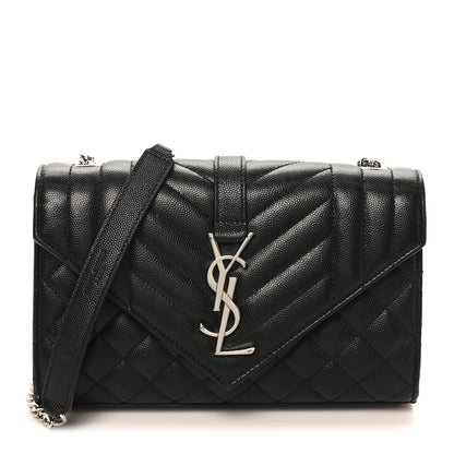 Saint Laurent Grain De Poudre Textured Mixed Matelasse Triquilt Small Monogram Satchel Black 1 of 9