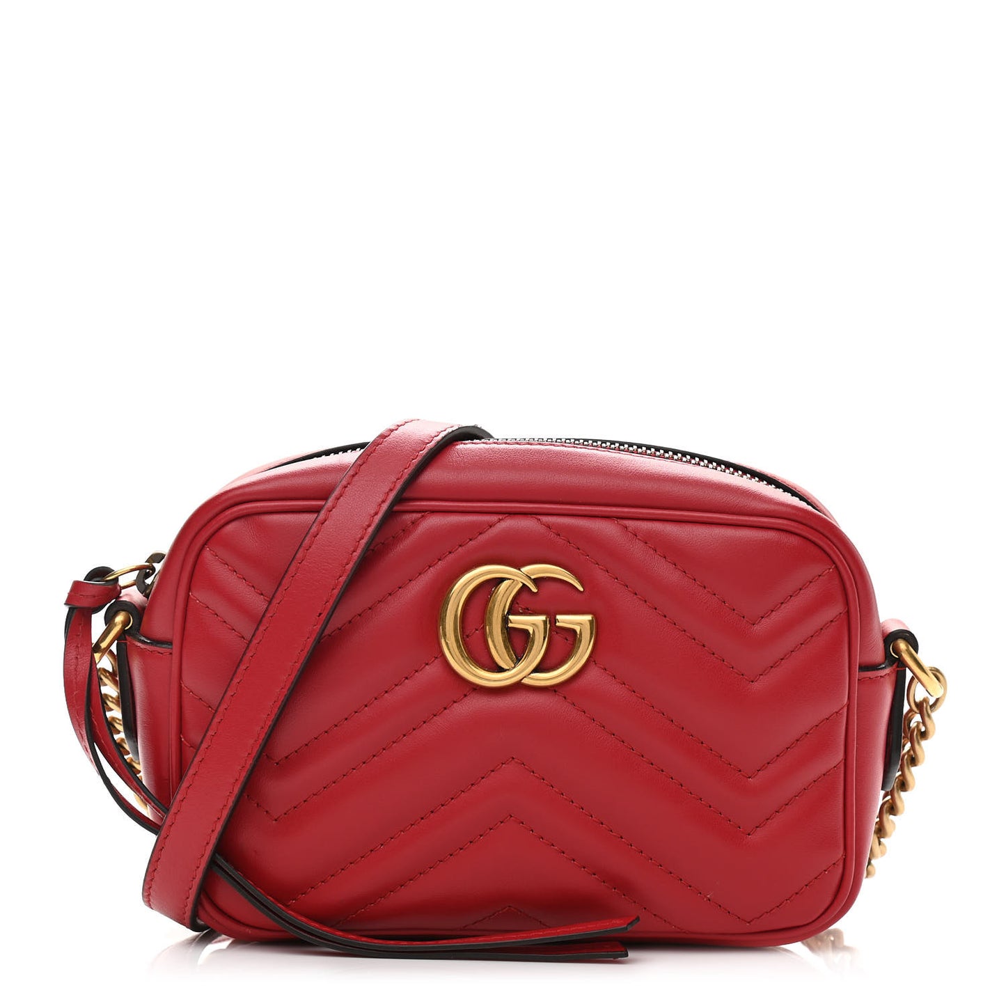 Calfskin Matelasse Mini GG Marmont Chain Shoulder Bag Hibiscus Red