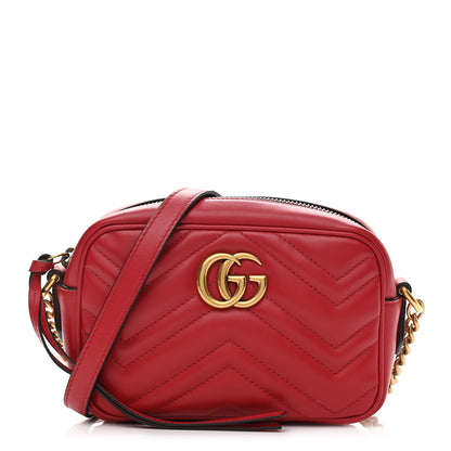 Gucci Calfskin Matelasse Mini GG Marmont Chain Shoulder Bag Hibiscus Red 1 of 12