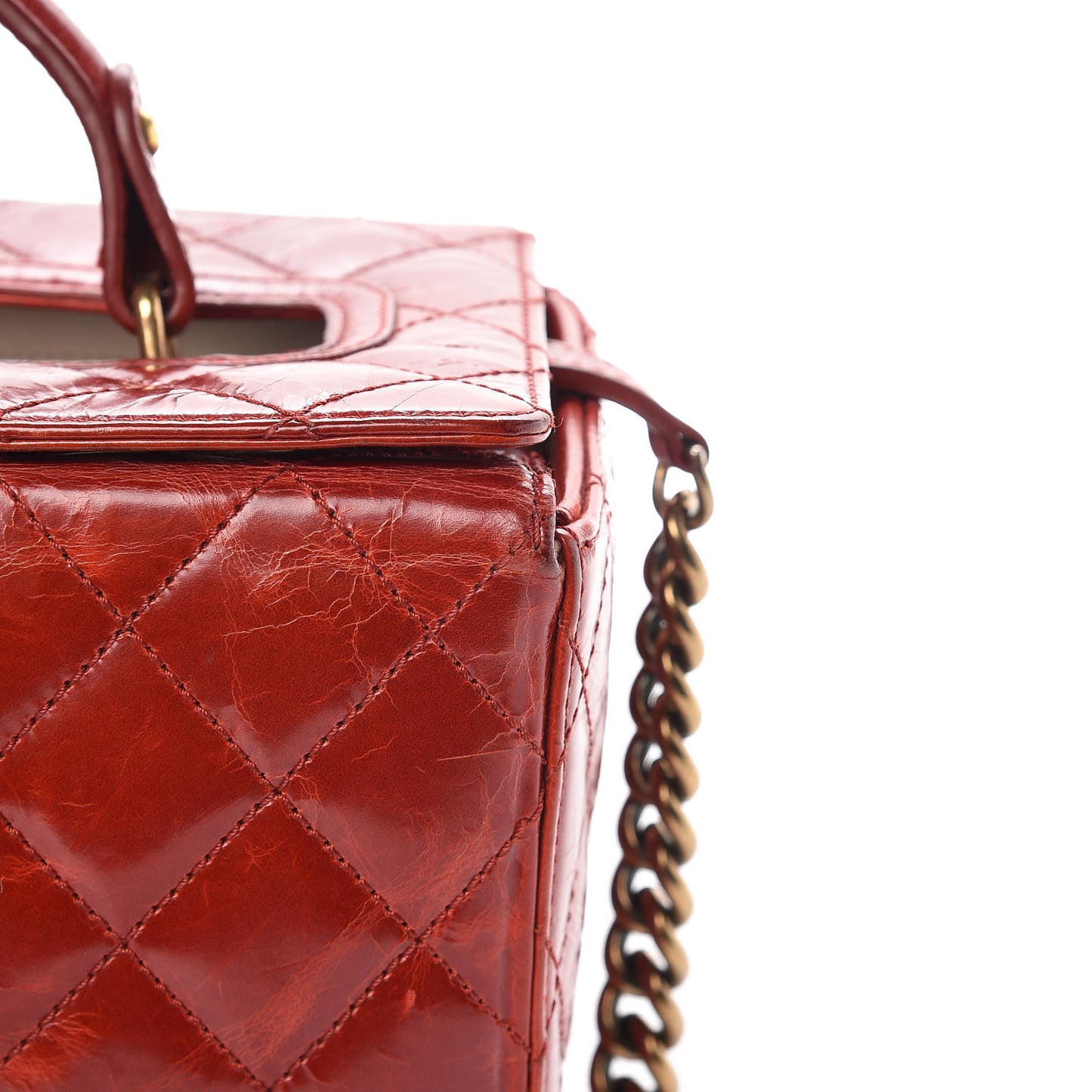 Glazed Calfskin Quilted Vanity Case Red