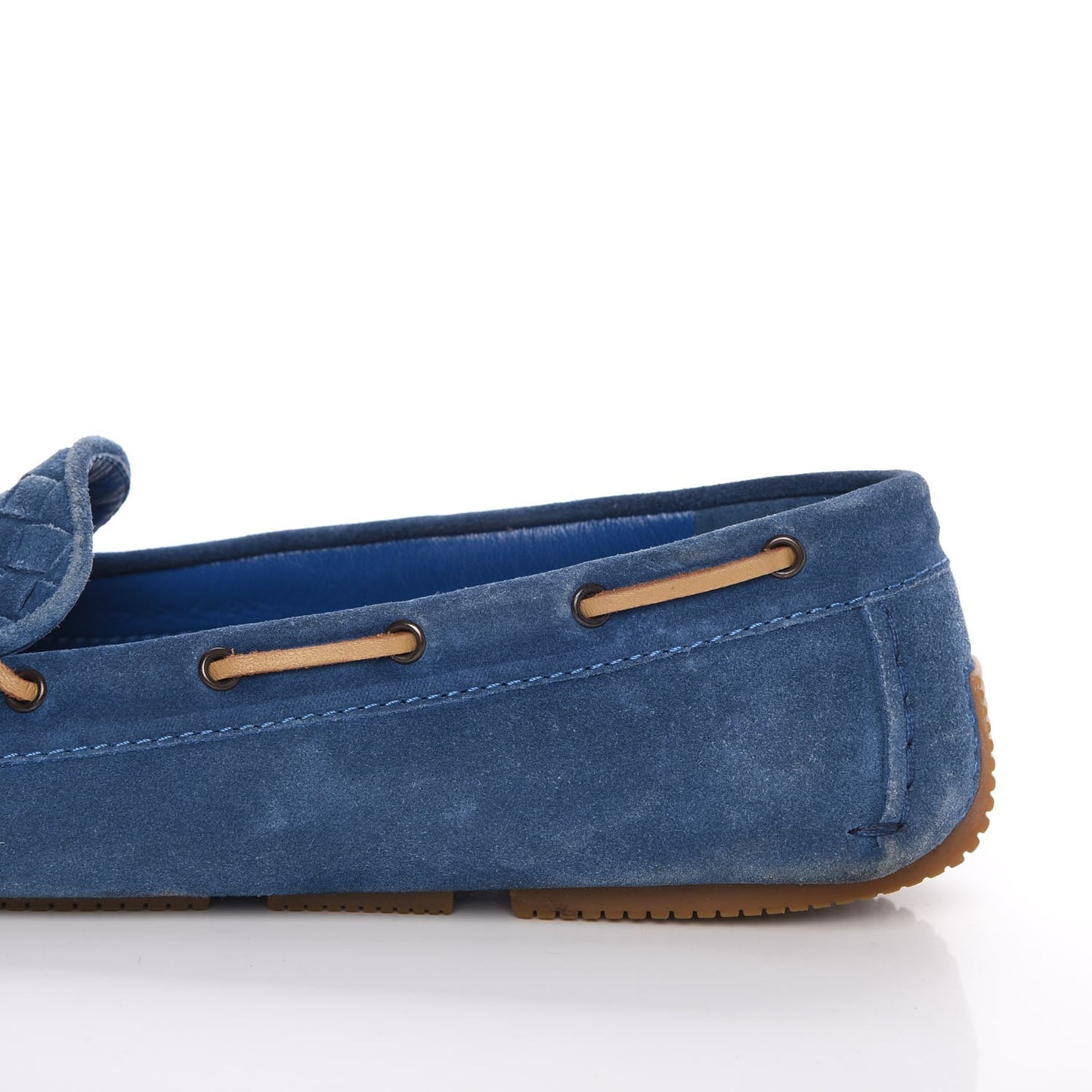 Suede Intrecciato Wave Driver Moccasin Loafers 38 Blue