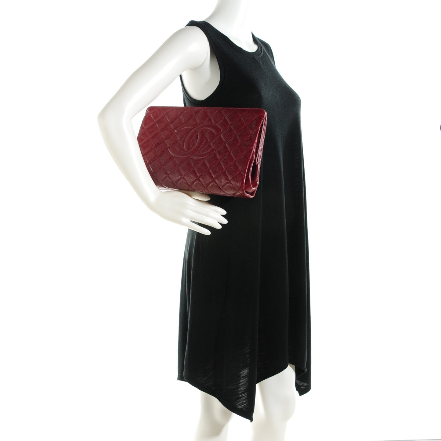 Caviar Quilted CC Large Clutch Dark Red