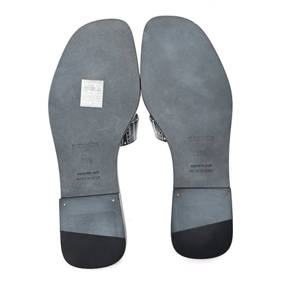 Hermes Calfskin Astrologie Bandana Oran Sandals 35.5 Black White 6 of 10