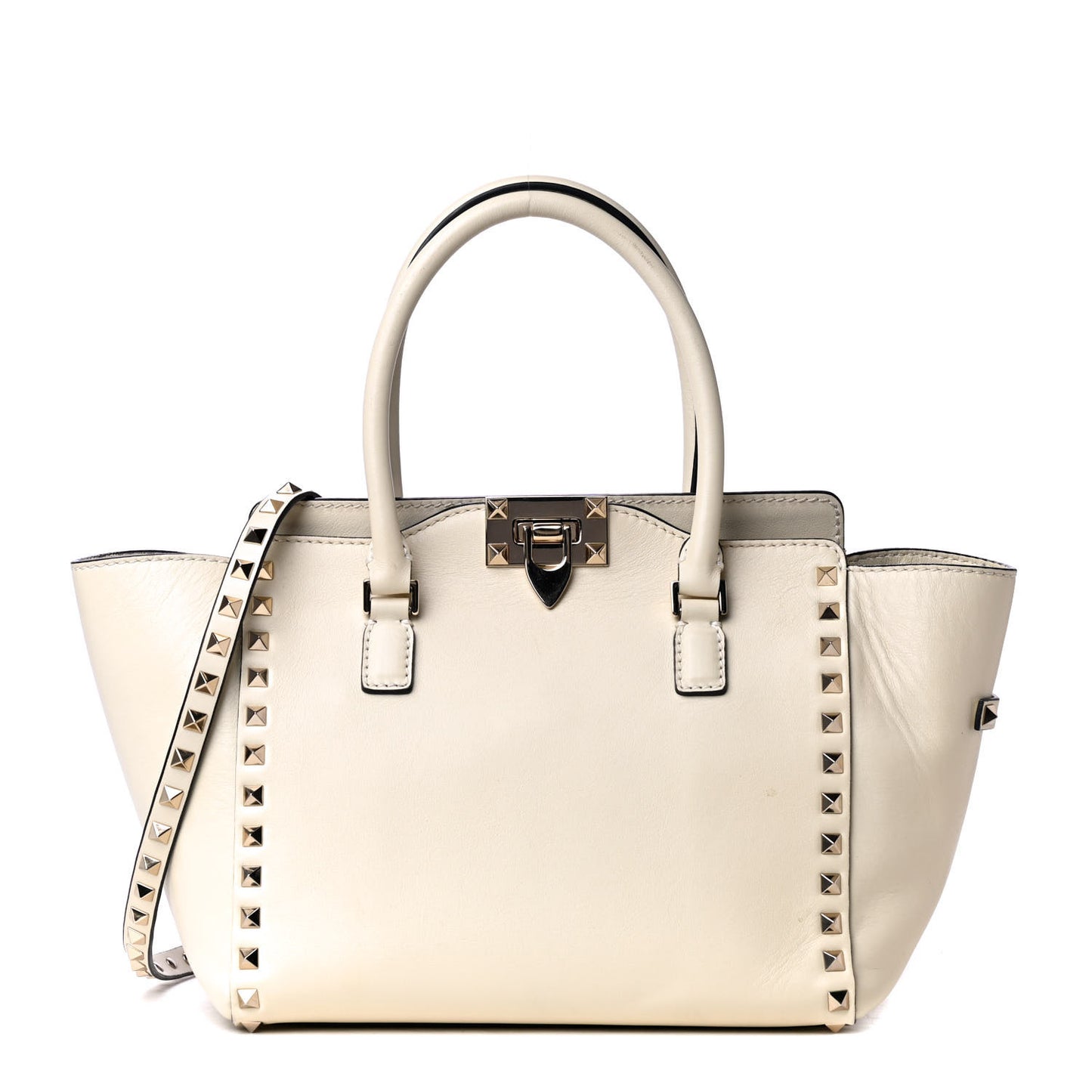 Vitello Small Rockstud Double Handle Tote Ivory
