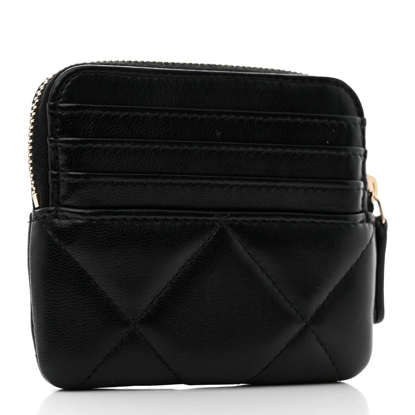 Lambskin Quilted Chanel 19 Zip Card Holder Wallet Black