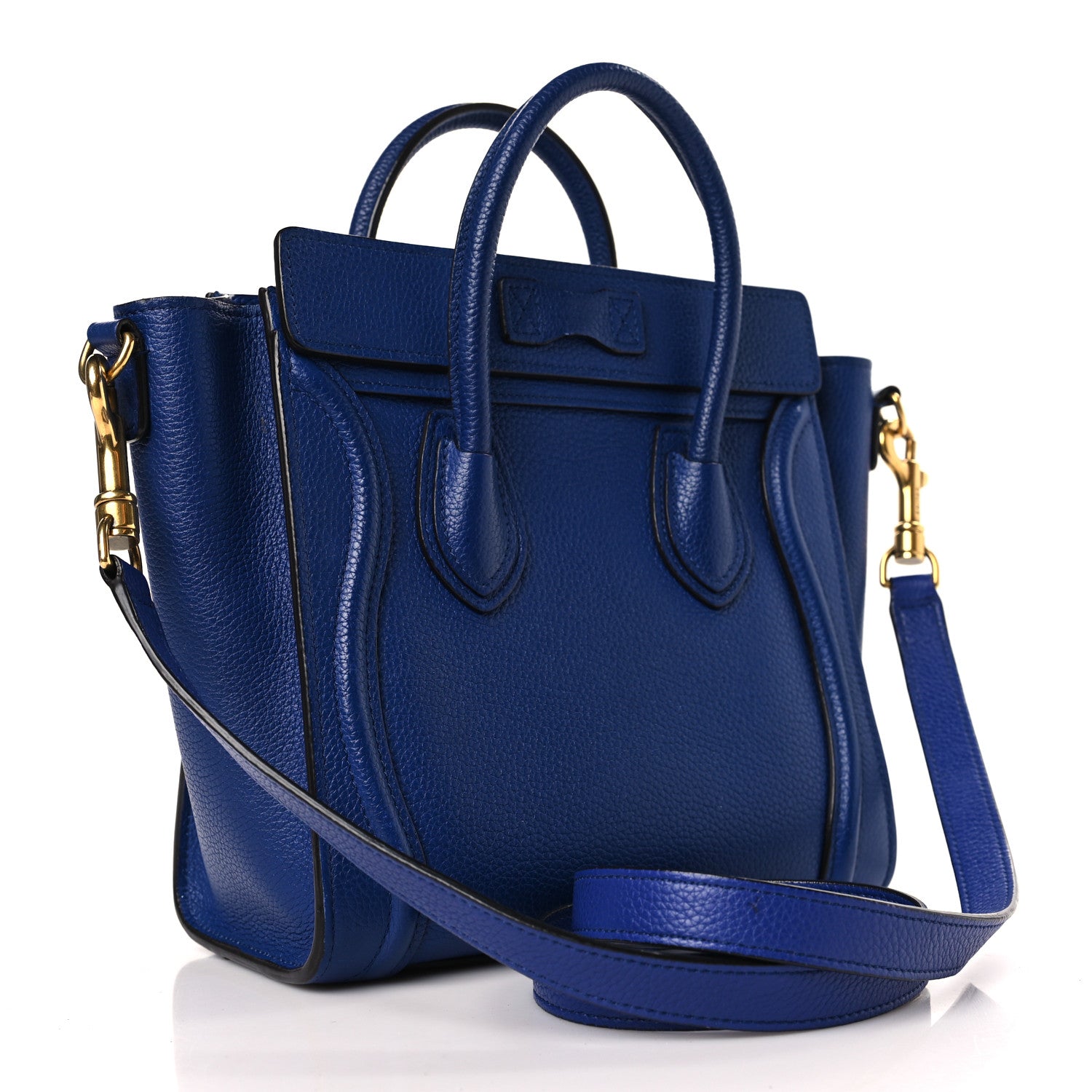 Celine Drummed Calfskin Nano Luggage Indigo 3 of 8