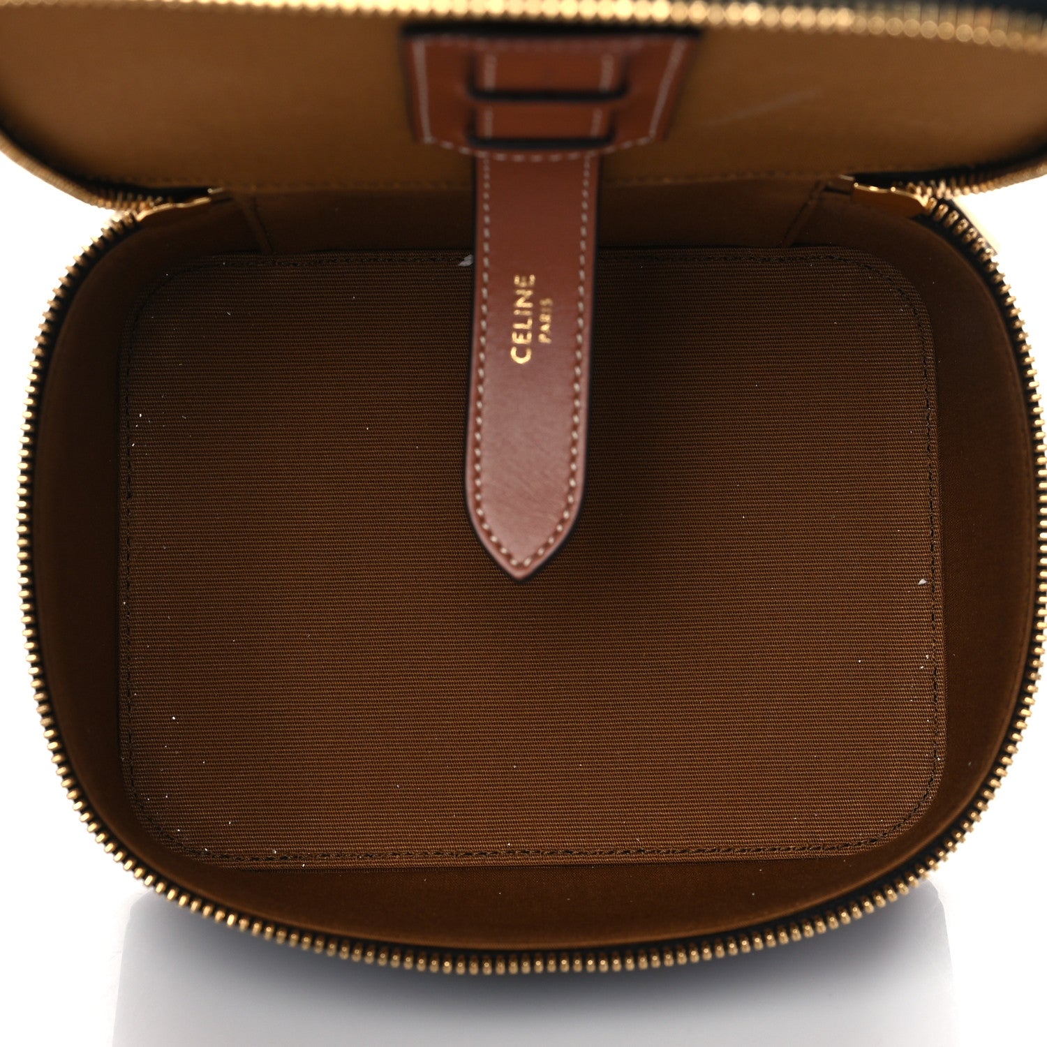 Celine Triomphe Canvas Calfskin Small Top Handle Toiletry Case Tan