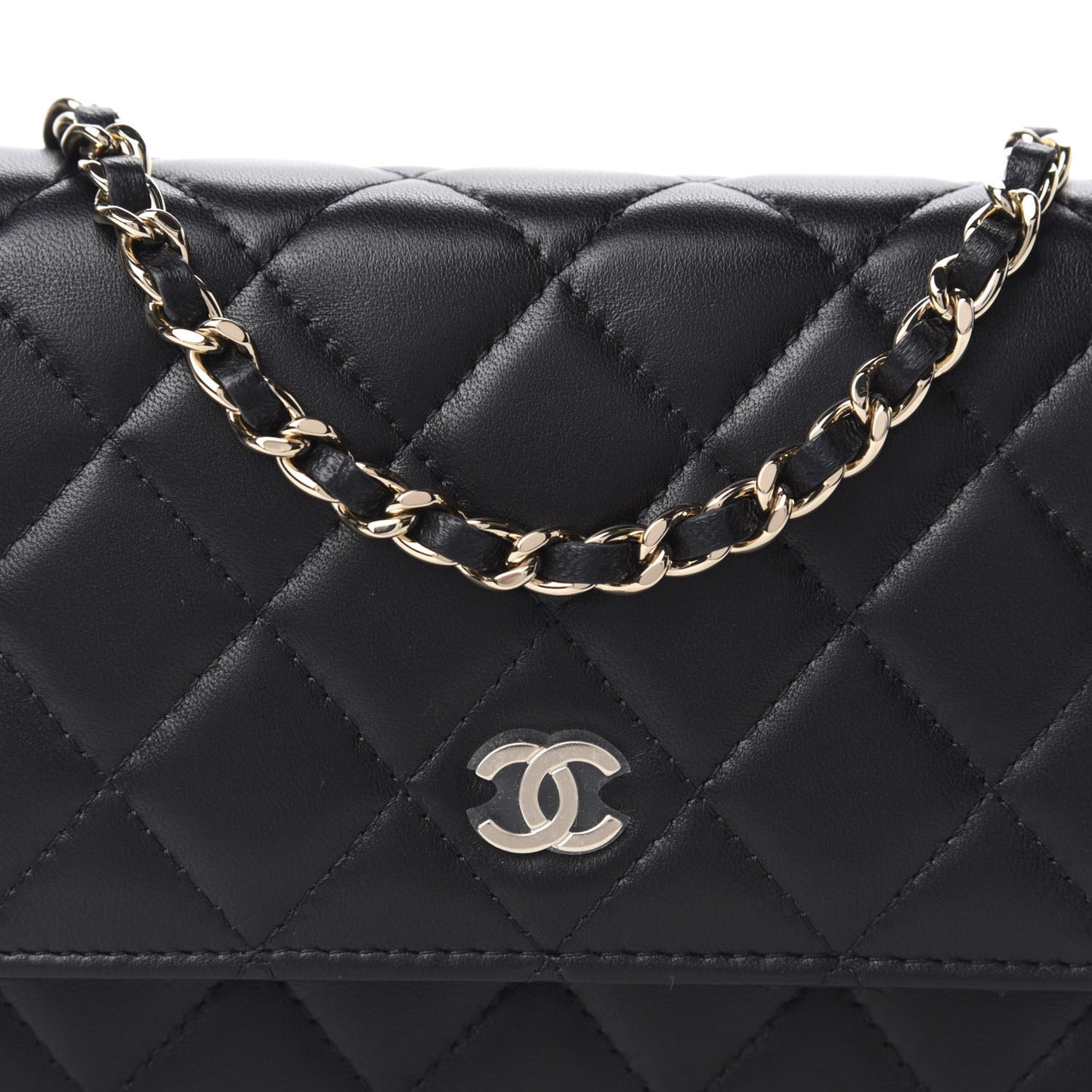 Lambskin Quilted Mini Wallet On Chain WOC Black