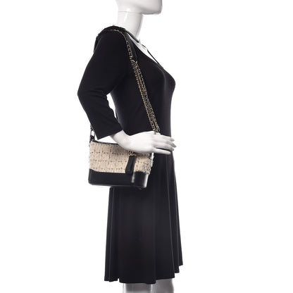 Chanel Tweed Calfskin Quilted Small Gabrielle Hobo Ivory Black 2 of 10
