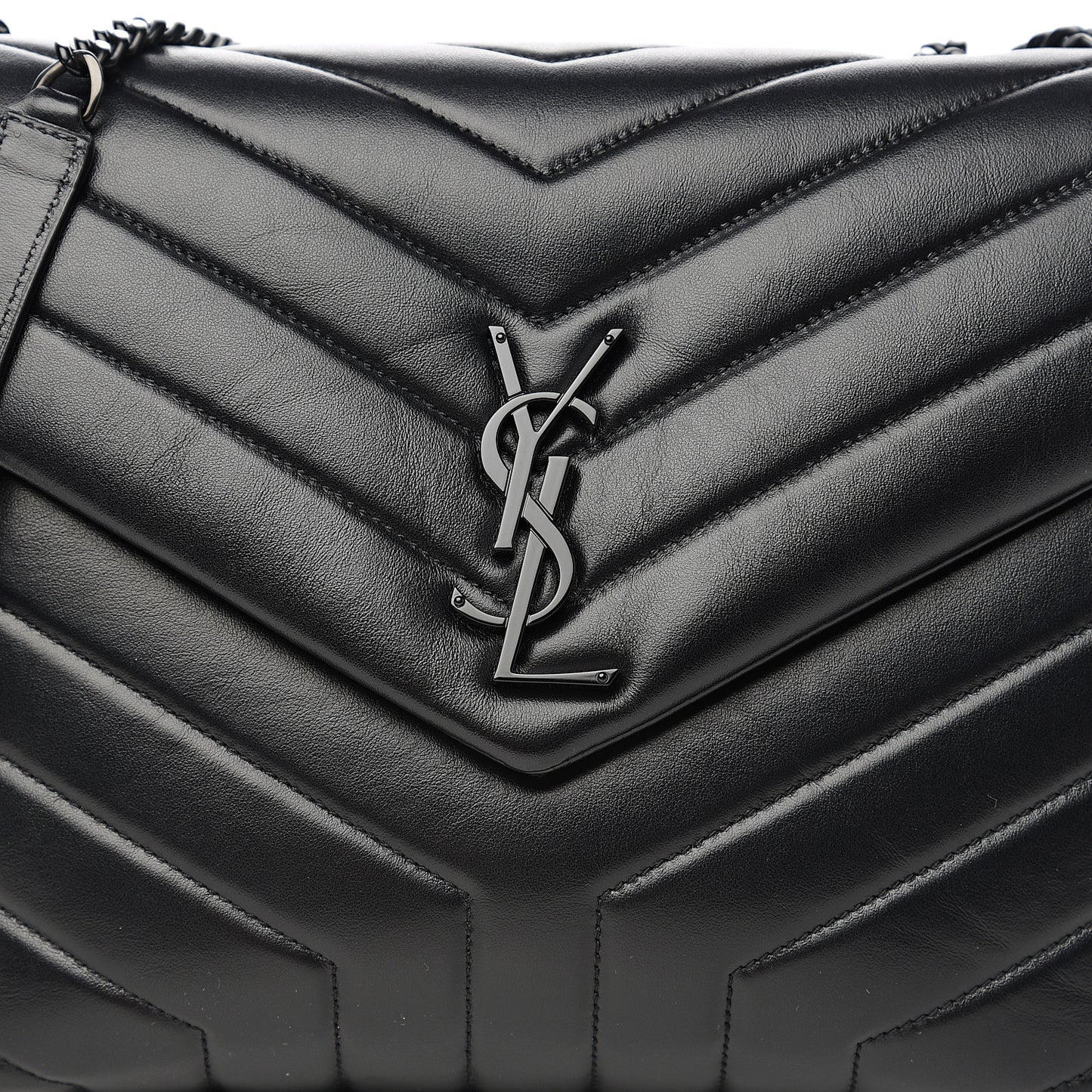 Calfskin Y Quilted Monogram Medium Loulou Chain Satchel Black