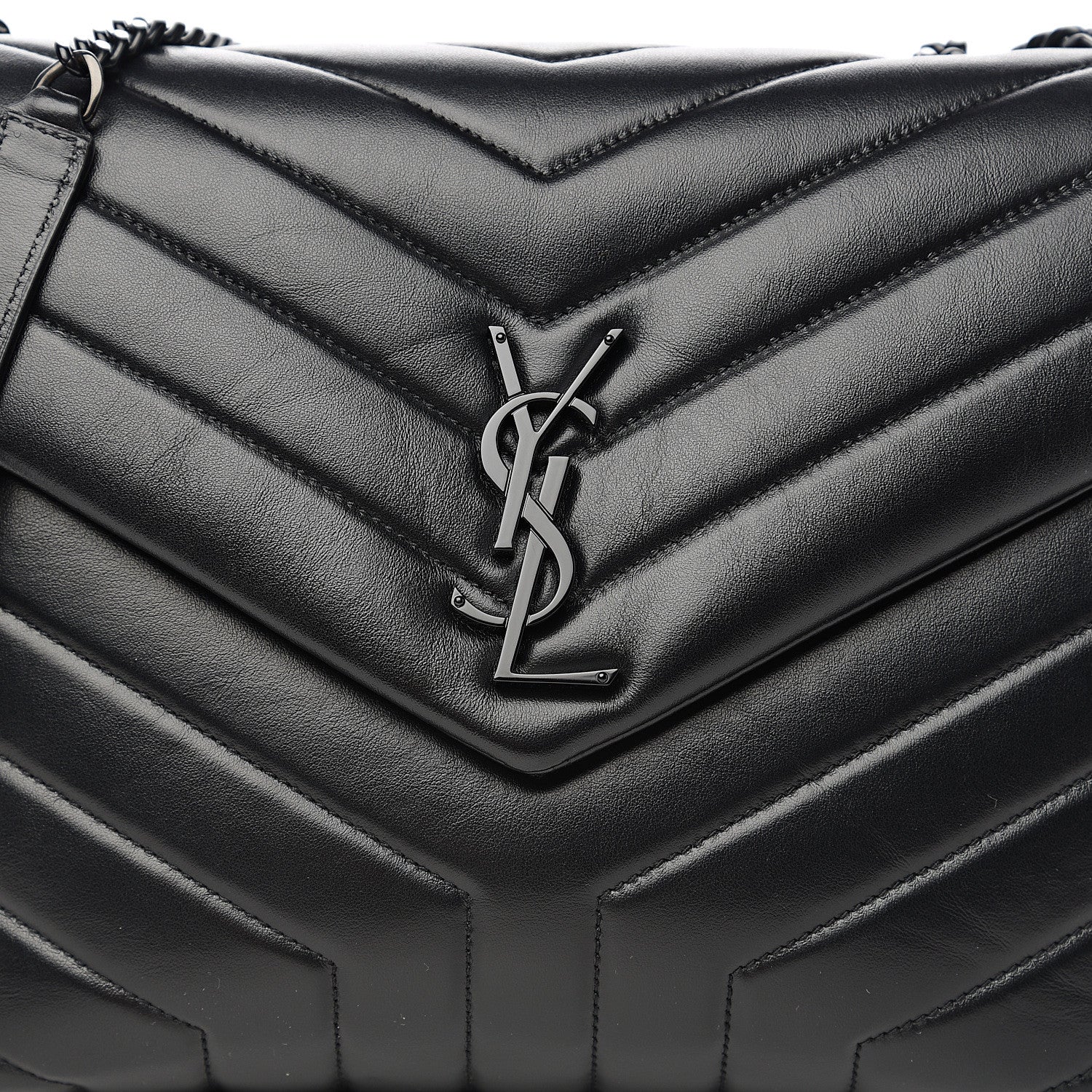Saint Laurent Calfskin Y Quilted Monogram Medium Loulou Chain Satchel Black 9 of 10