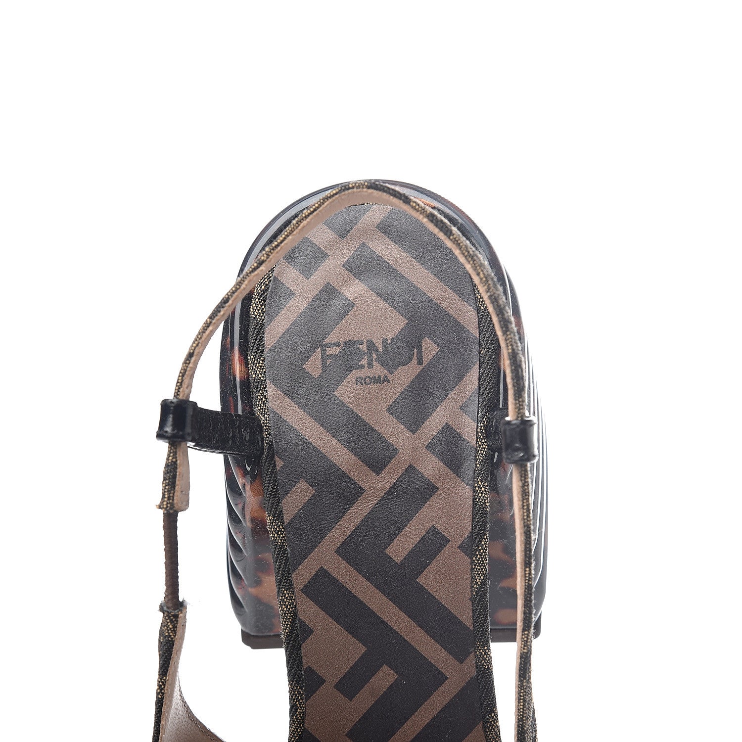 Fendi Jacquard Calfskin FF Tortoise Promenade Slingback Loafer Pumps 38 Tobacco 5 of 7