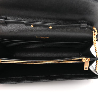 Saint Laurent Grain De Poudre Matelasse Chevron Monogram Chain Wallet Black 5 of 8