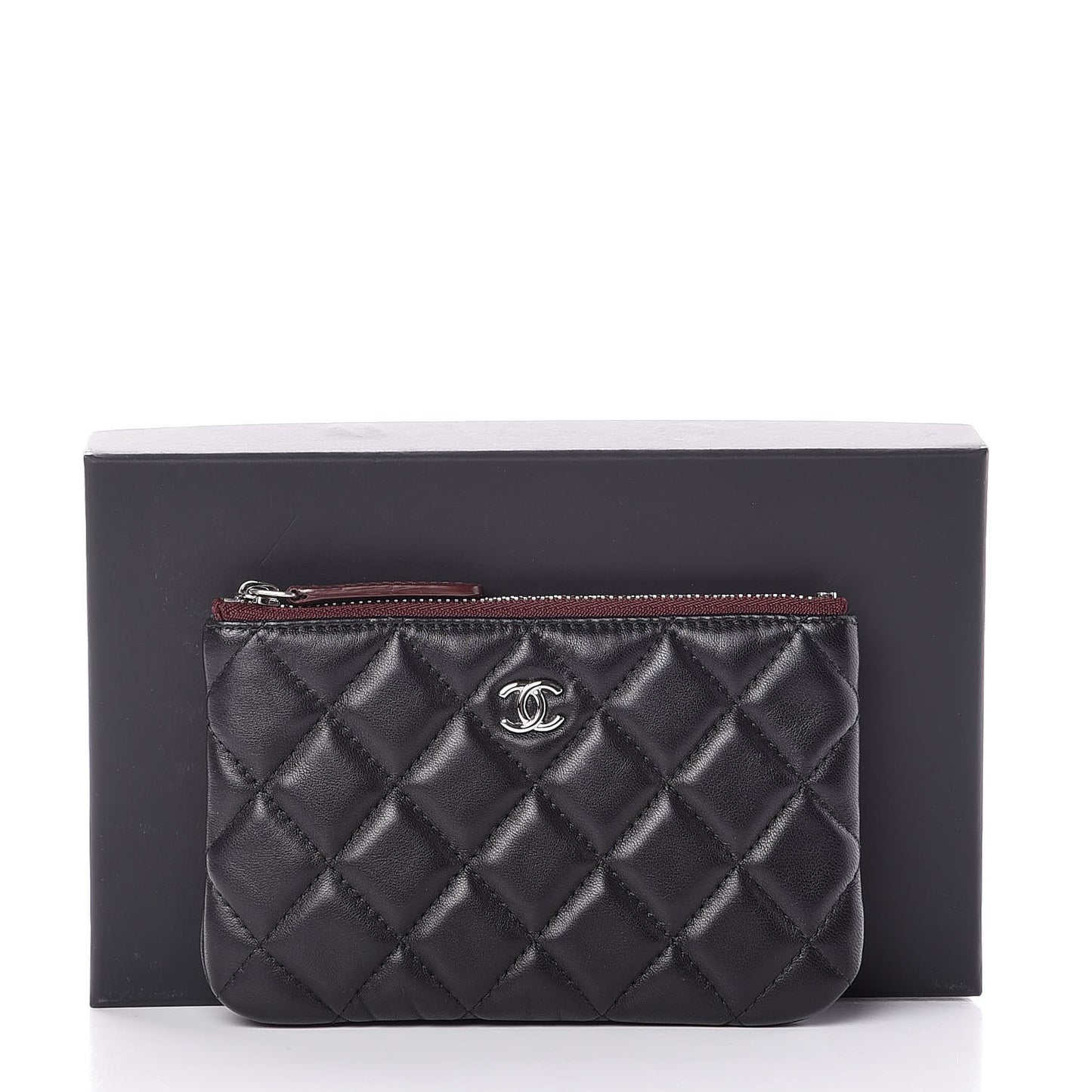 Lambskin Quilted Small Cosmetic Case Black