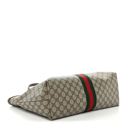 Gucci GG Supreme Monogram Textured Calfskin Web Medium Ophidia Shopping Tote Beige Ebony New Acero 7 of 23