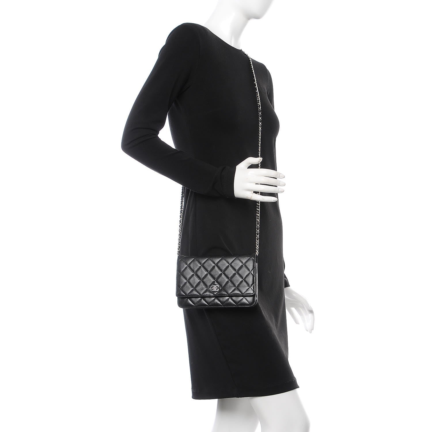 Chanel Lambskin Quilted Wallet On Chain WOC Black 2 of 9