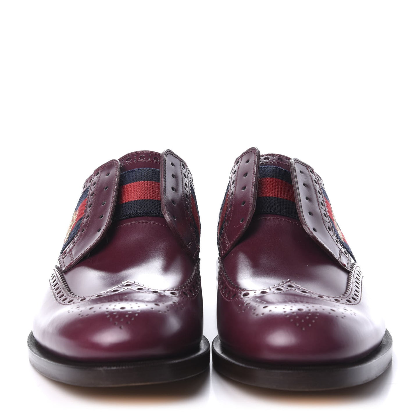 Calfskin Web Bee Embroidered Mens Slip-On Brogue Wingtip Derby Shoes 9 Bordeaux