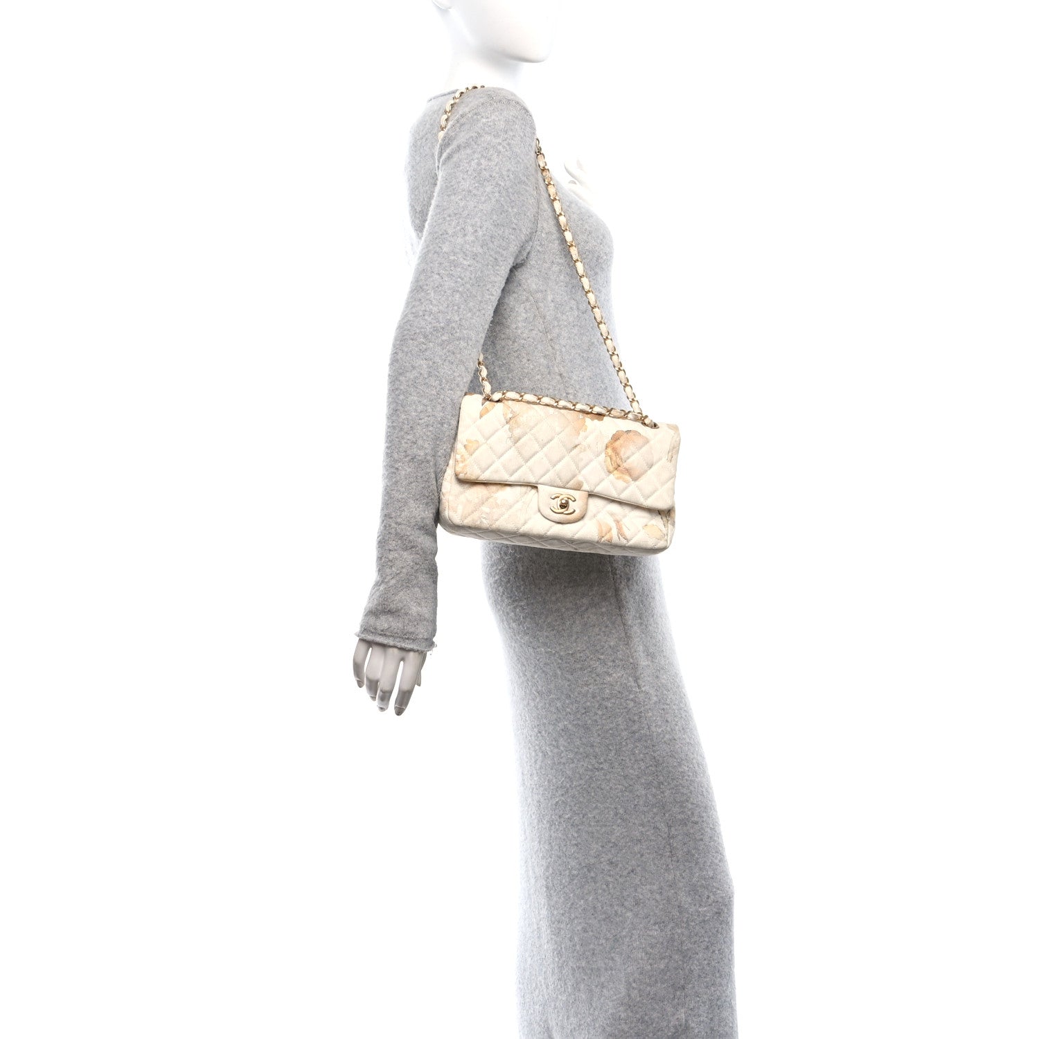 Chanel Denim Floral Printed Medium Double Flap Beige 2 of 11