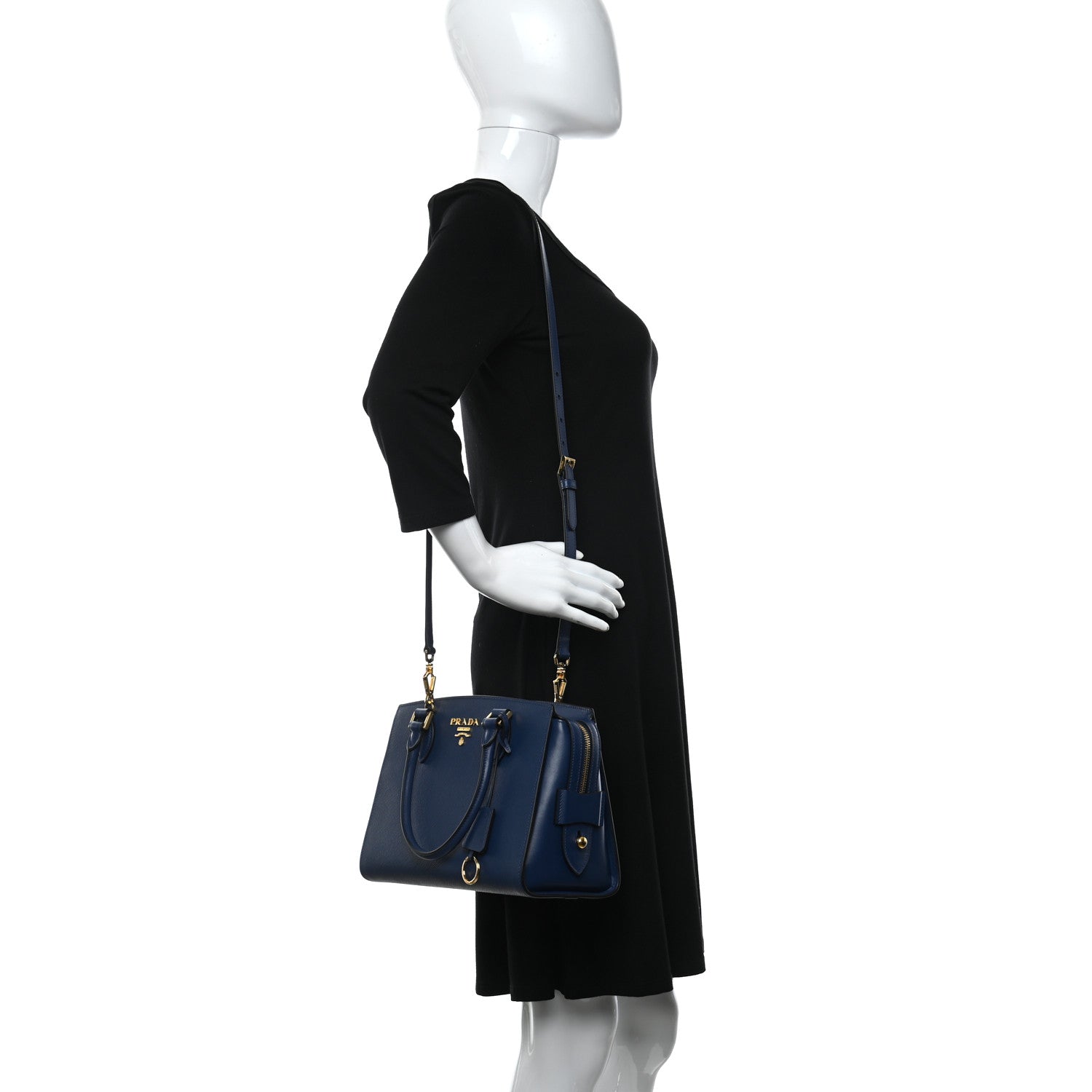 Prada Saffiano Soft Calfskin Double Handle Satchel Bluette 2 of 8