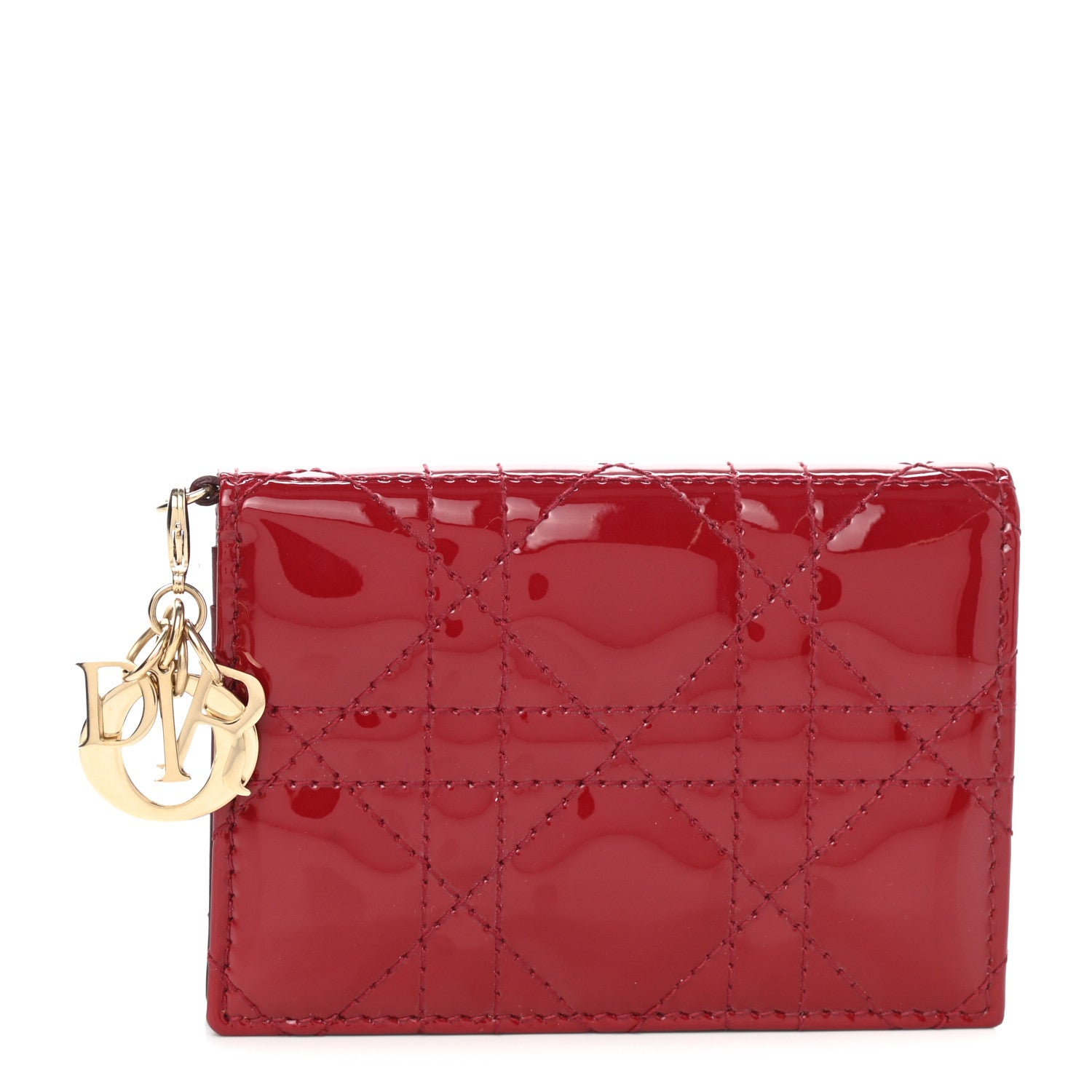 Christian Dior Patent Cannage Small Lady Dior Flap Card Holder Scarlet 1 of 8