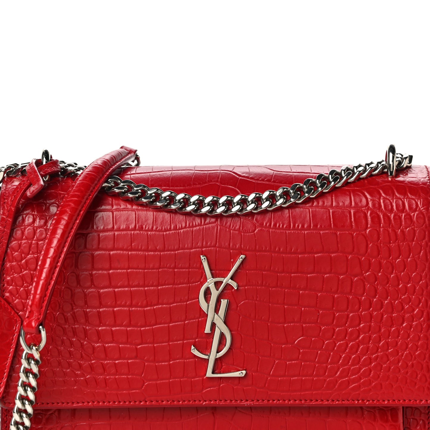 Calfskin Crocodile Embossed Medium Monogram Sunset Rouge Eros