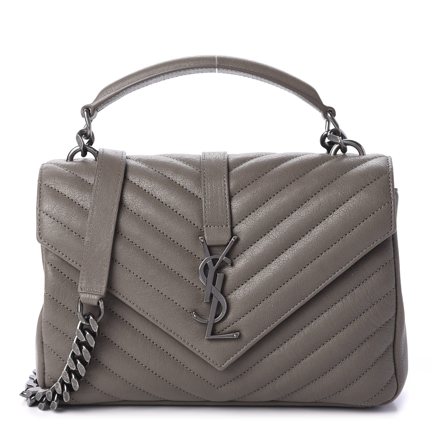 Saint Laurent Sheepskin Matelasse Chevron Monogram Medium College Bag Light Coal 1 of 12