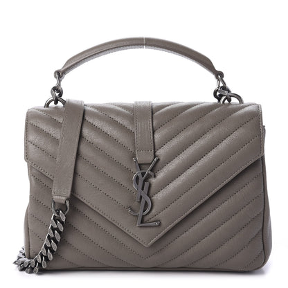 Saint Laurent Sheepskin Matelasse Chevron Monogram Medium College Bag Light Coal 1 of 12