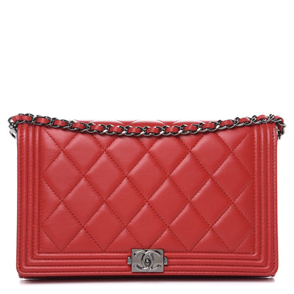 Chanel Lambskin Quilted Boy Wallet On Removable Chain WOC Red 1 of 10