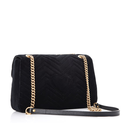 Gucci Velvet Matelasse Loved Embroidered Medium GG Marmont Shoulder Bag Black 3 of 9