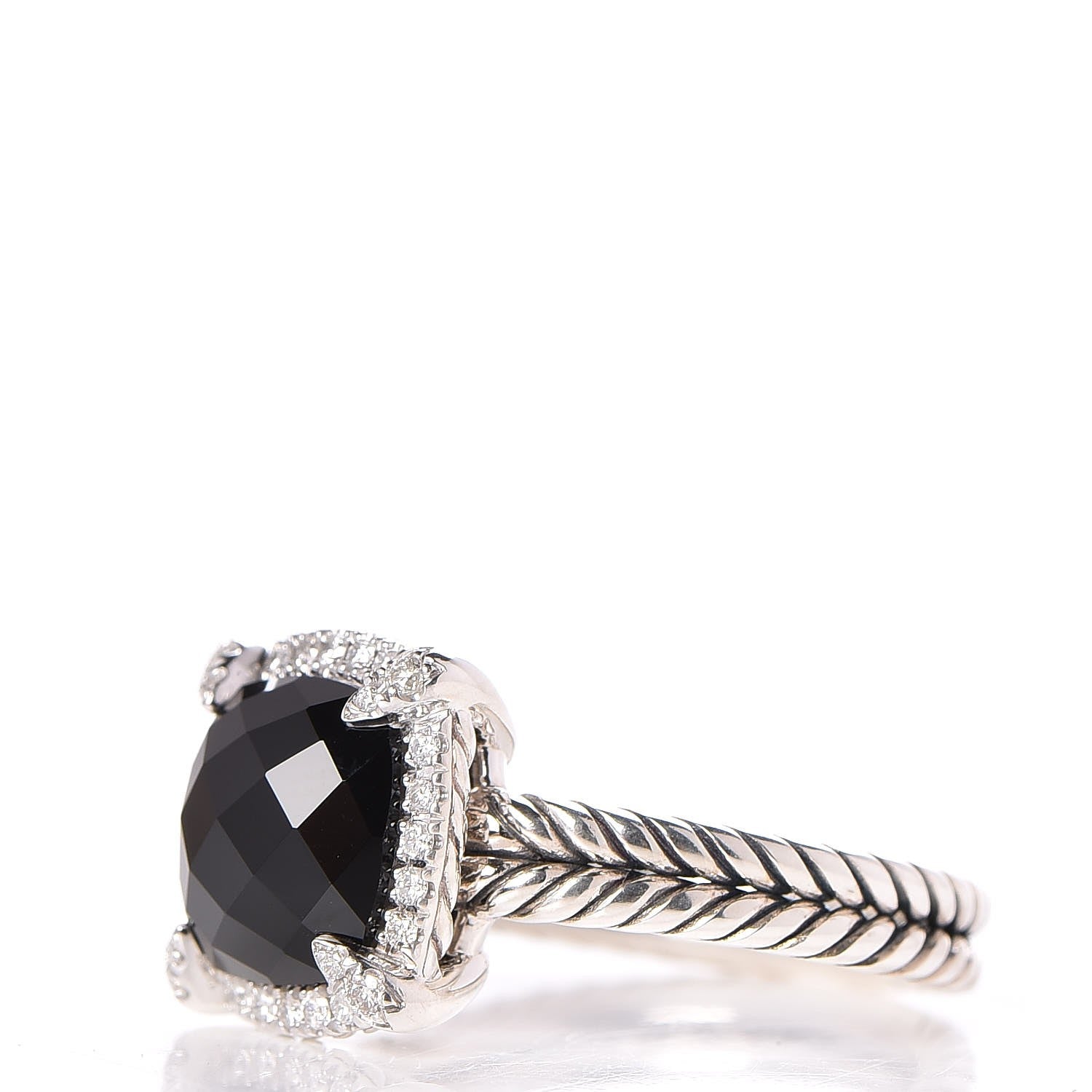 David Yurman Sterling Silver Diamond Black Onyx 9mm Chatelaine Pave Bezel Ring 54 6.75 3 of 5