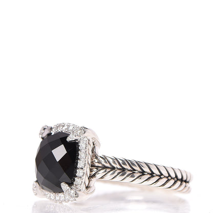 David Yurman Sterling Silver Diamond Black Onyx 9mm Chatelaine Pave Bezel Ring 54 6.75 3 of 5