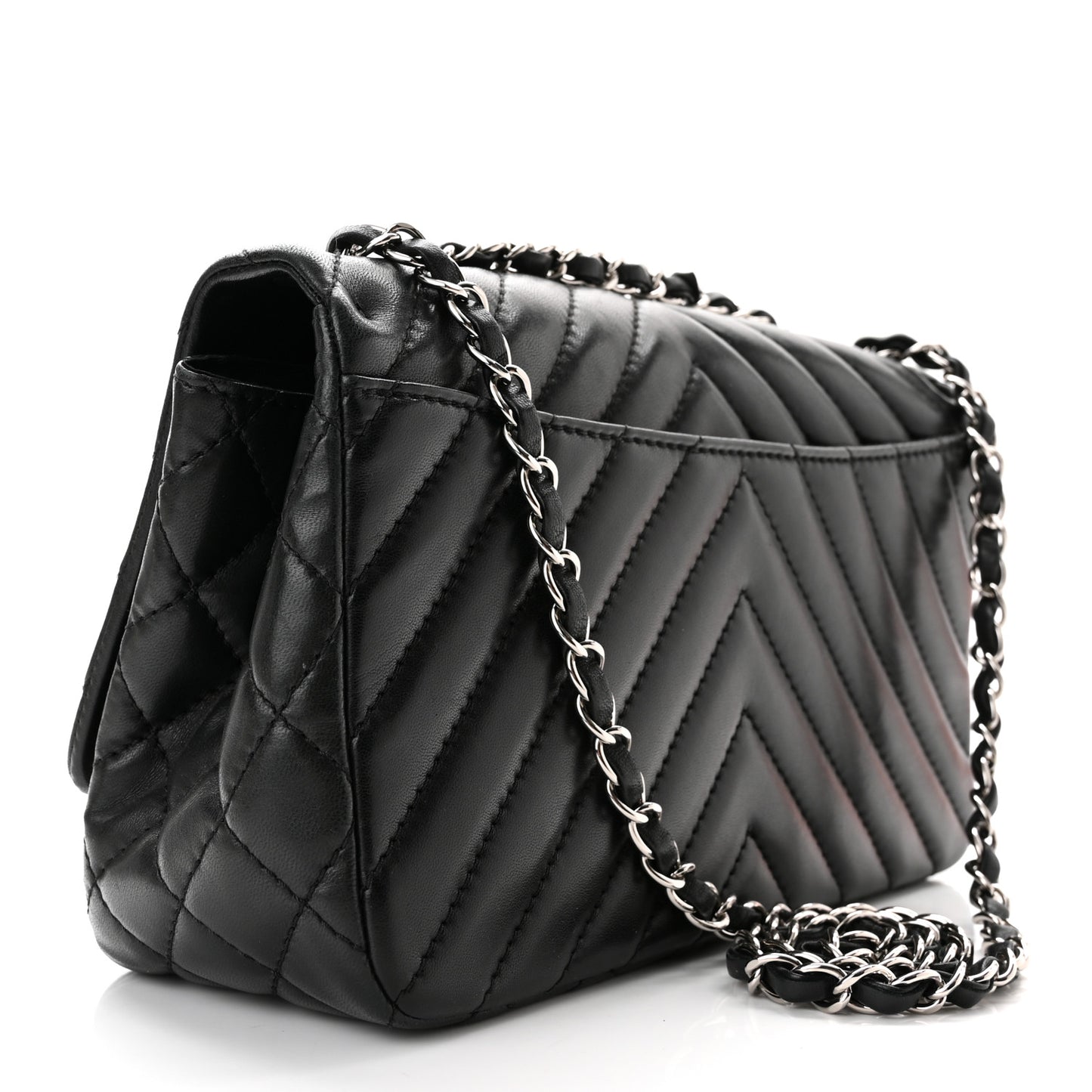 Lambskin Surpique Chevron Medium Single Flap Black