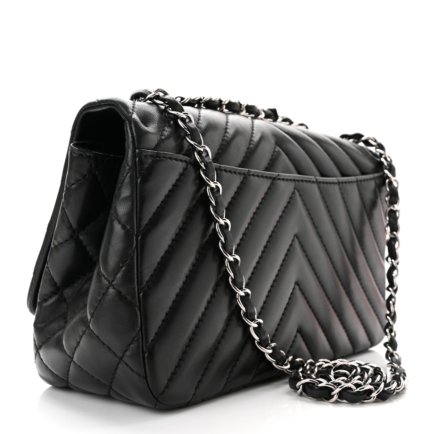 Chanel Lambskin Surpique Chevron Medium Single Flap Black 3 of 10