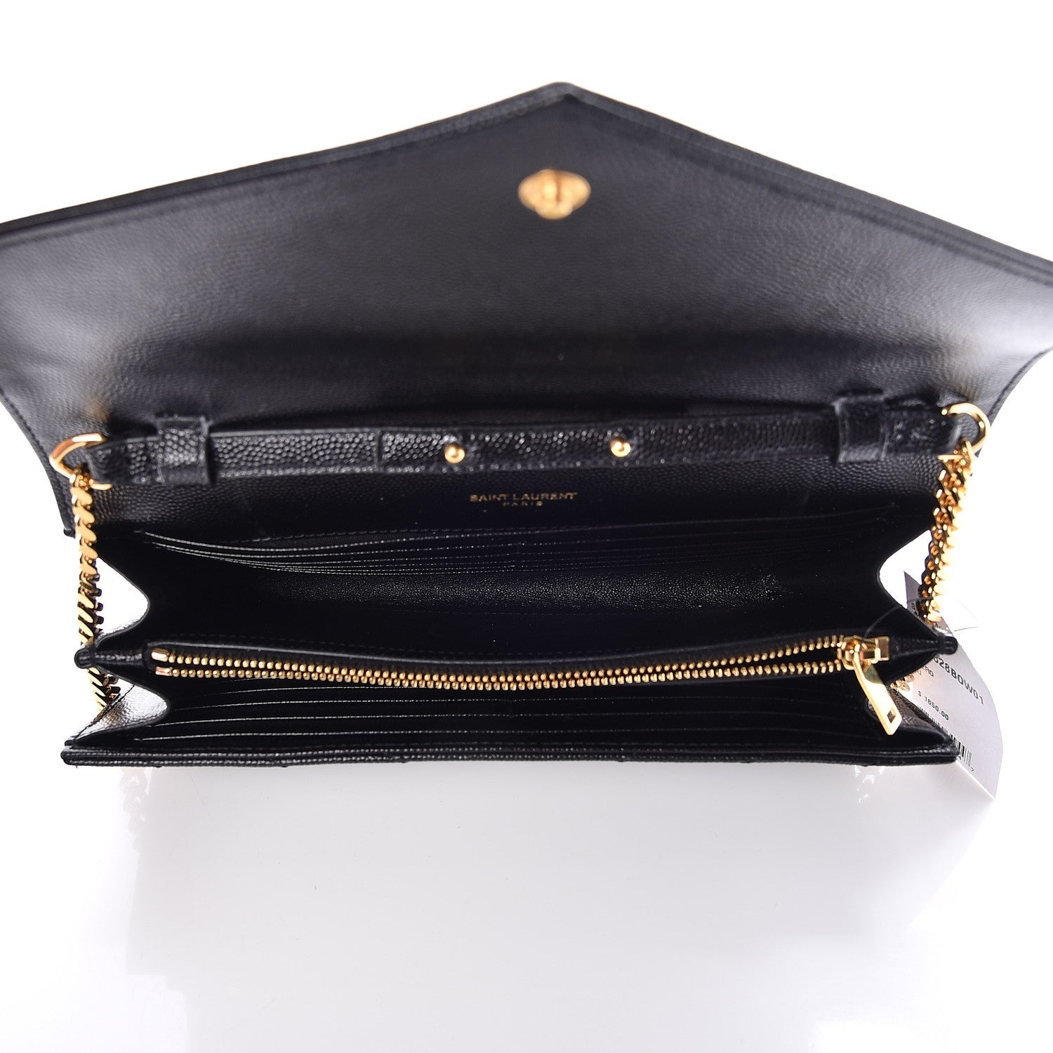 Saint Laurent Grain De Poudre Matelasse Chevron Monogram Chain Wallet Black 5 of 7