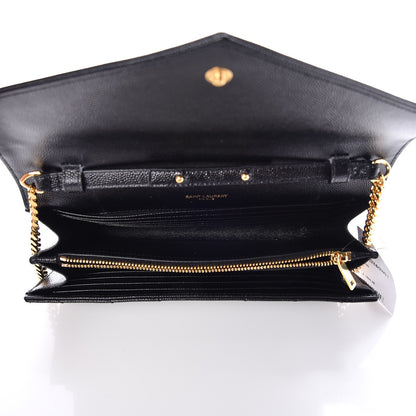 Saint Laurent Grain De Poudre Matelasse Chevron Monogram Chain Wallet Black 5 of 7